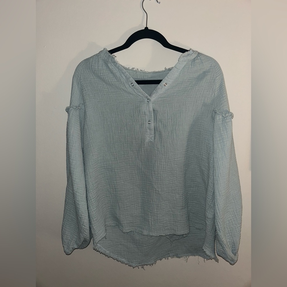 Oversized boho linen sage green top